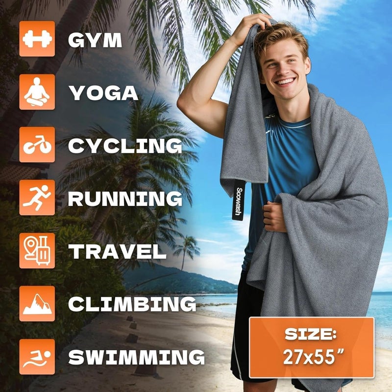 SOOWASH Camping Towels Quick Dry Sweat Towels for Gym, Absorbent Fast Drying Lightweight 27 inch X 55 inch Negative Ions Odorless Gym Towels for Men & Women,Yoga Sports Travel Outdoor (Large Gray) - Image 2